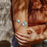 Boho Arm Band in Kingman Turquoise & White Buffalo - Golden Road Crafted