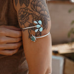 Boho Arm Band in Sterling Opal + Turquoise - Golden Road Crafted