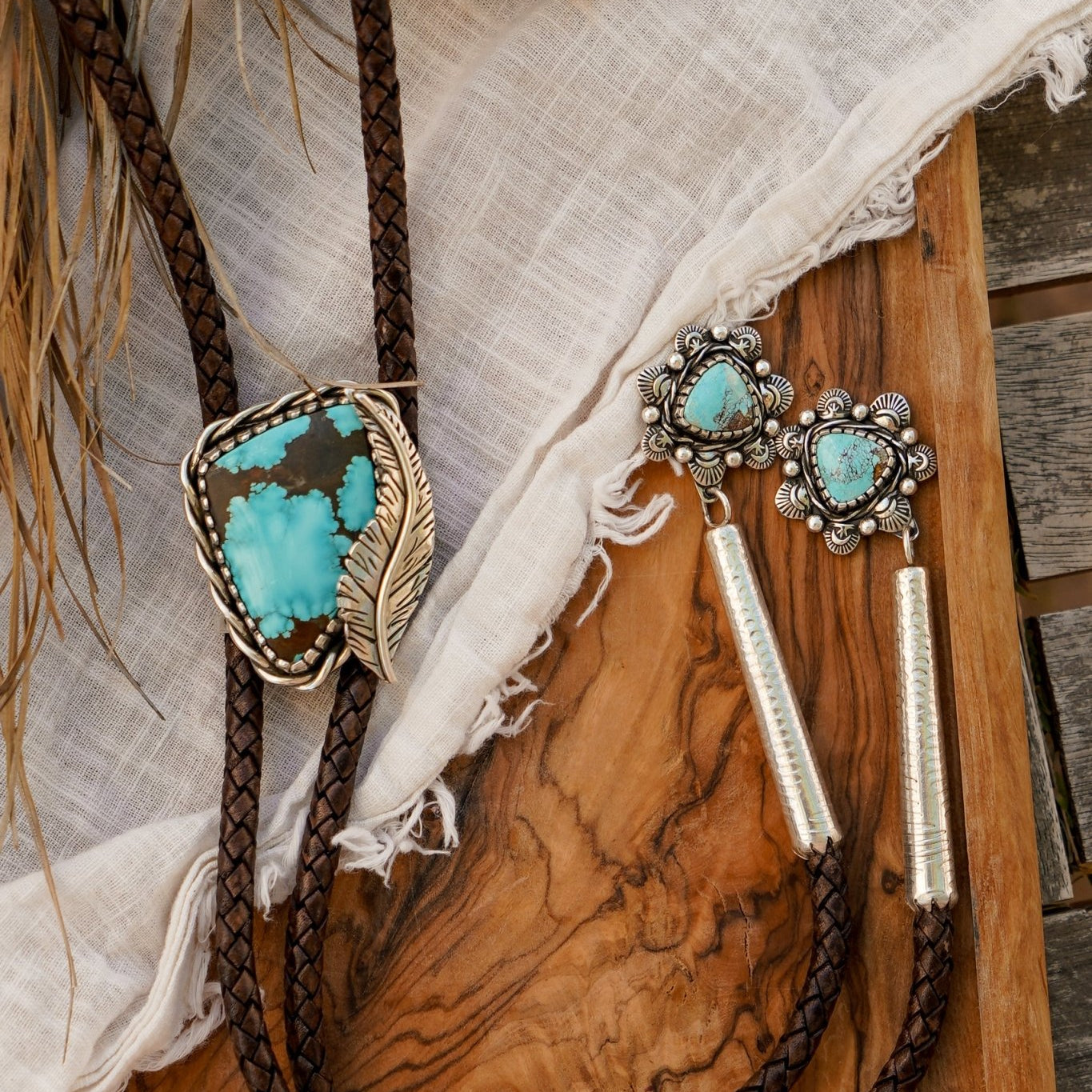 Bolo in Kingman & Amaroo Turquoise - Golden Road Crafted