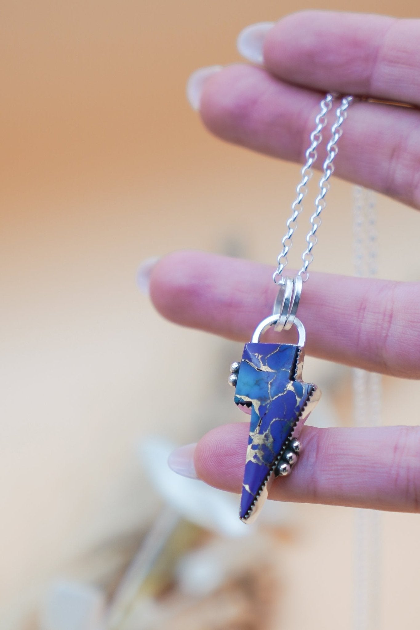 Bolt Pendant in Kingman Turquoise - Golden Road Crafted