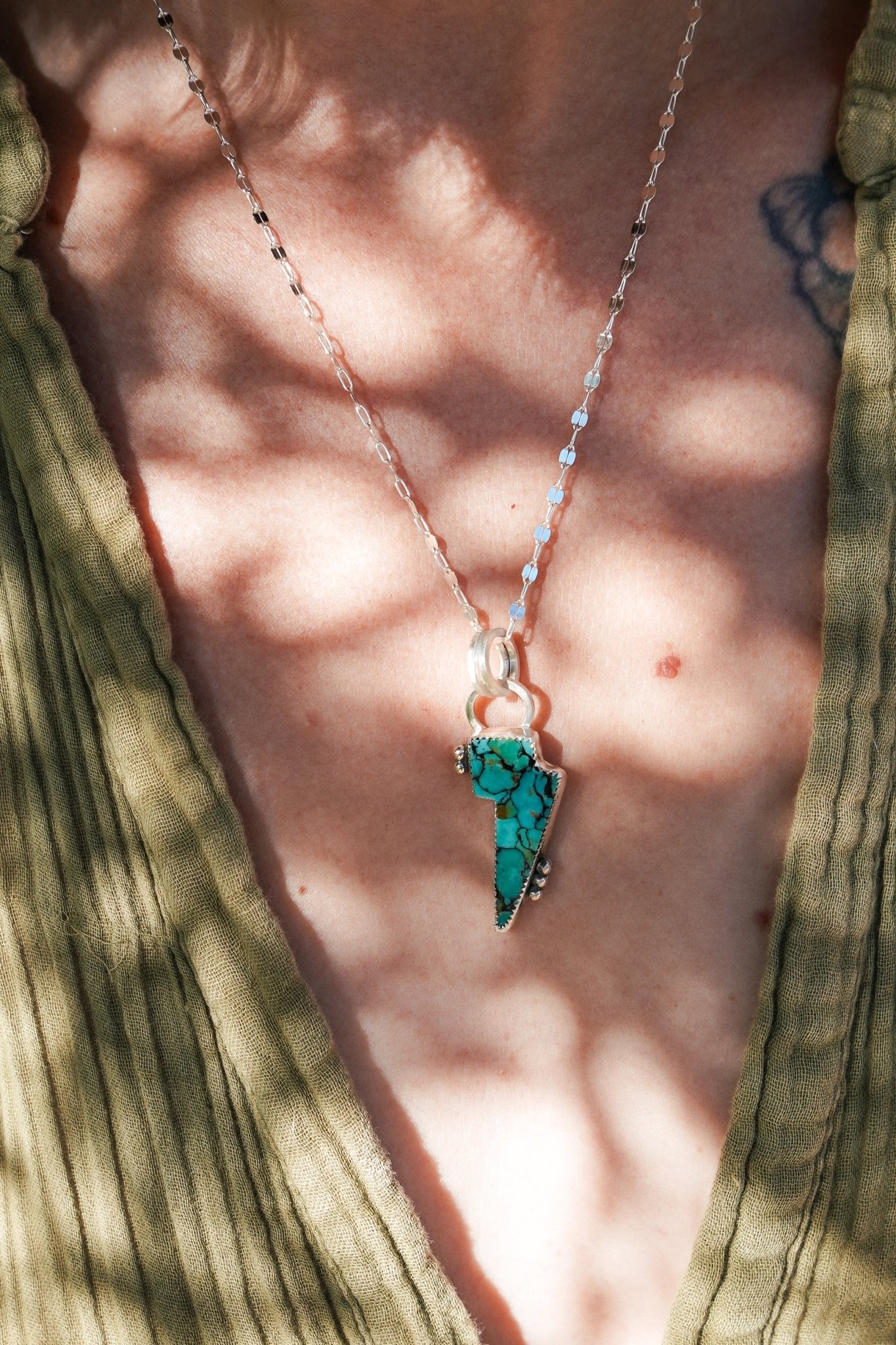 Bolt Pendant in Kingman Turquoise - Golden Road Crafted