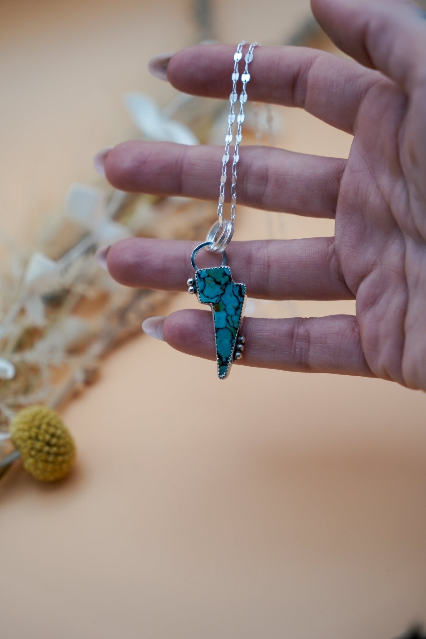 Bolt Pendant in Kingman Turquoise - Golden Road Crafted