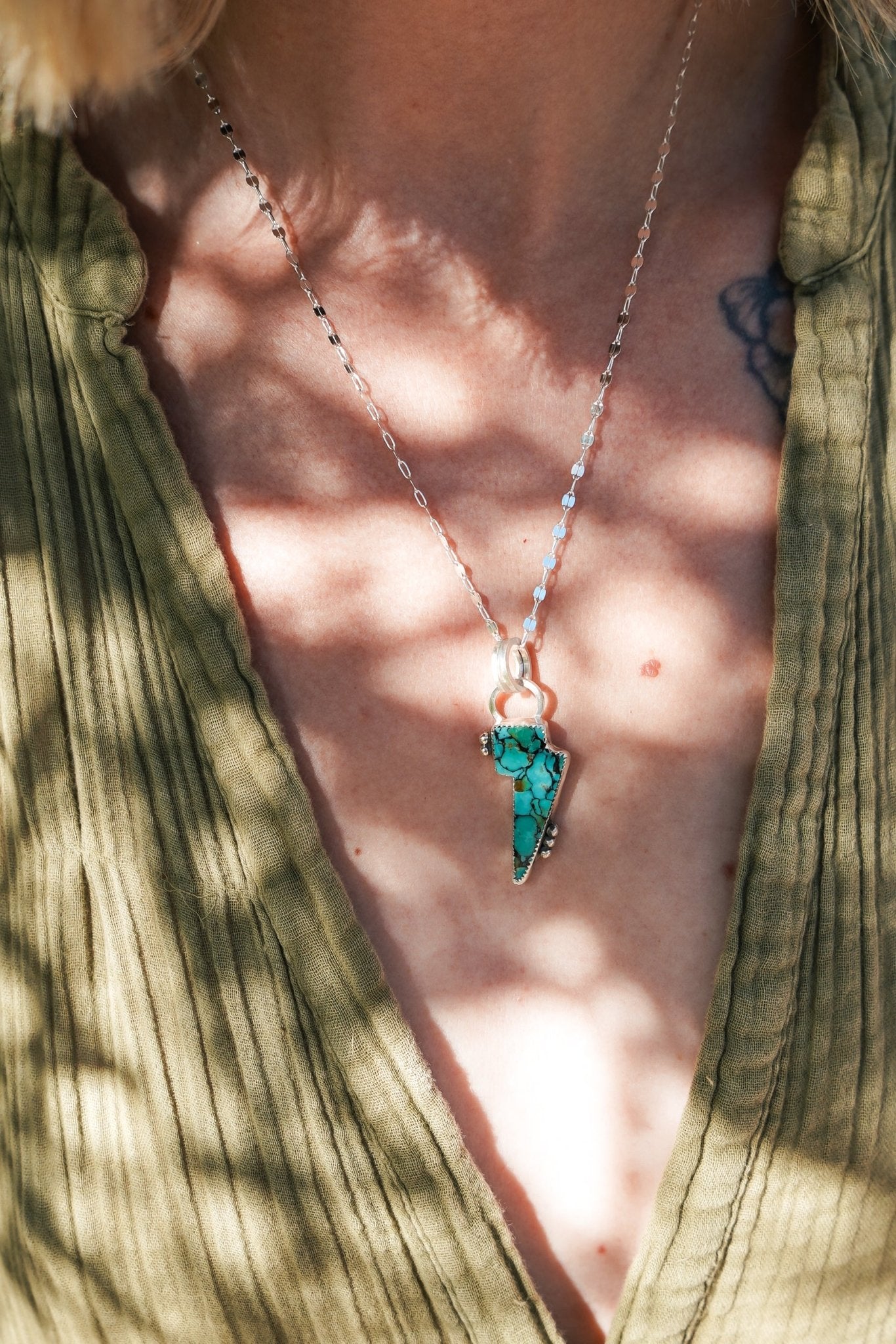 Bolt Pendant in Kingman Turquoise - Golden Road Crafted