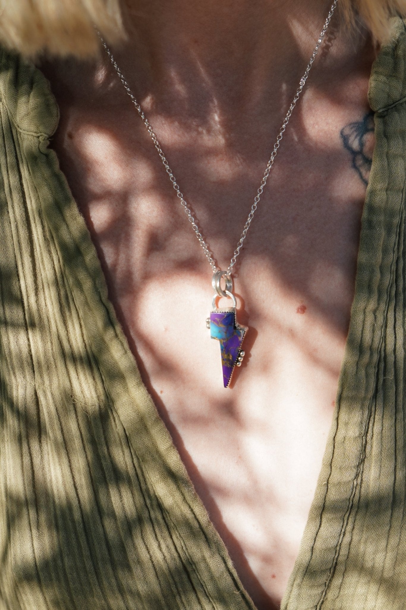 Bolt Pendant in Kingman Turquoise - Golden Road Crafted