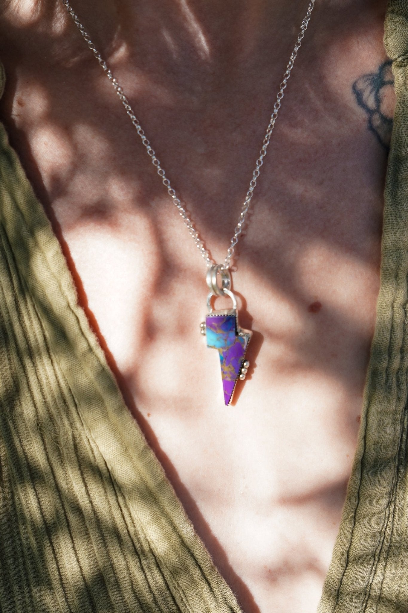 Bolt Pendant in Kingman Turquoise - Golden Road Crafted