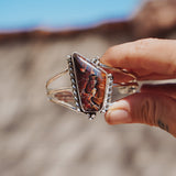Boulder Opal Cuff with Rainbow Moonstone - Golden Road Crafted