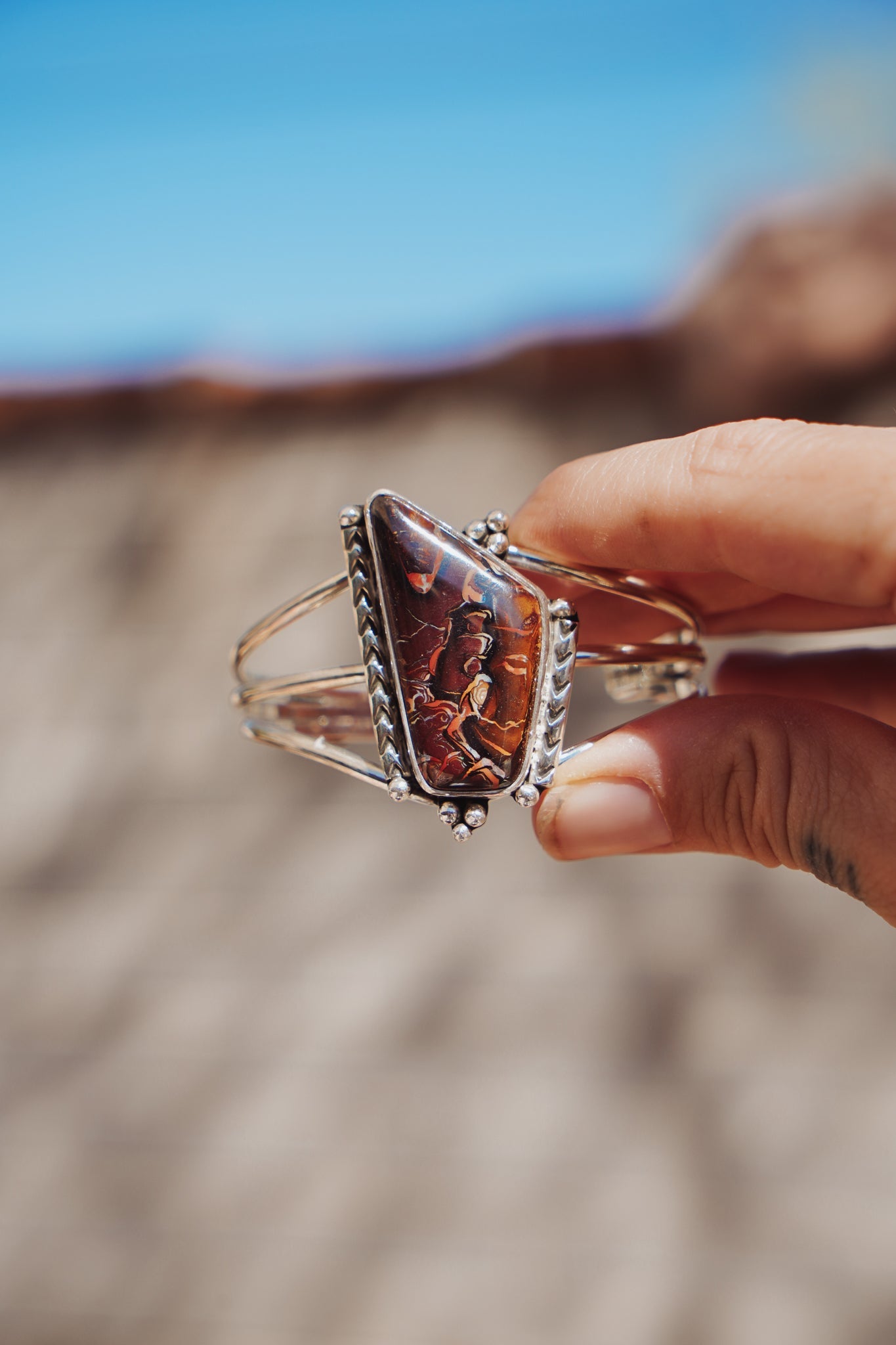 Boulder Opal Cuff with Rainbow Moonstone - Golden Road Crafted