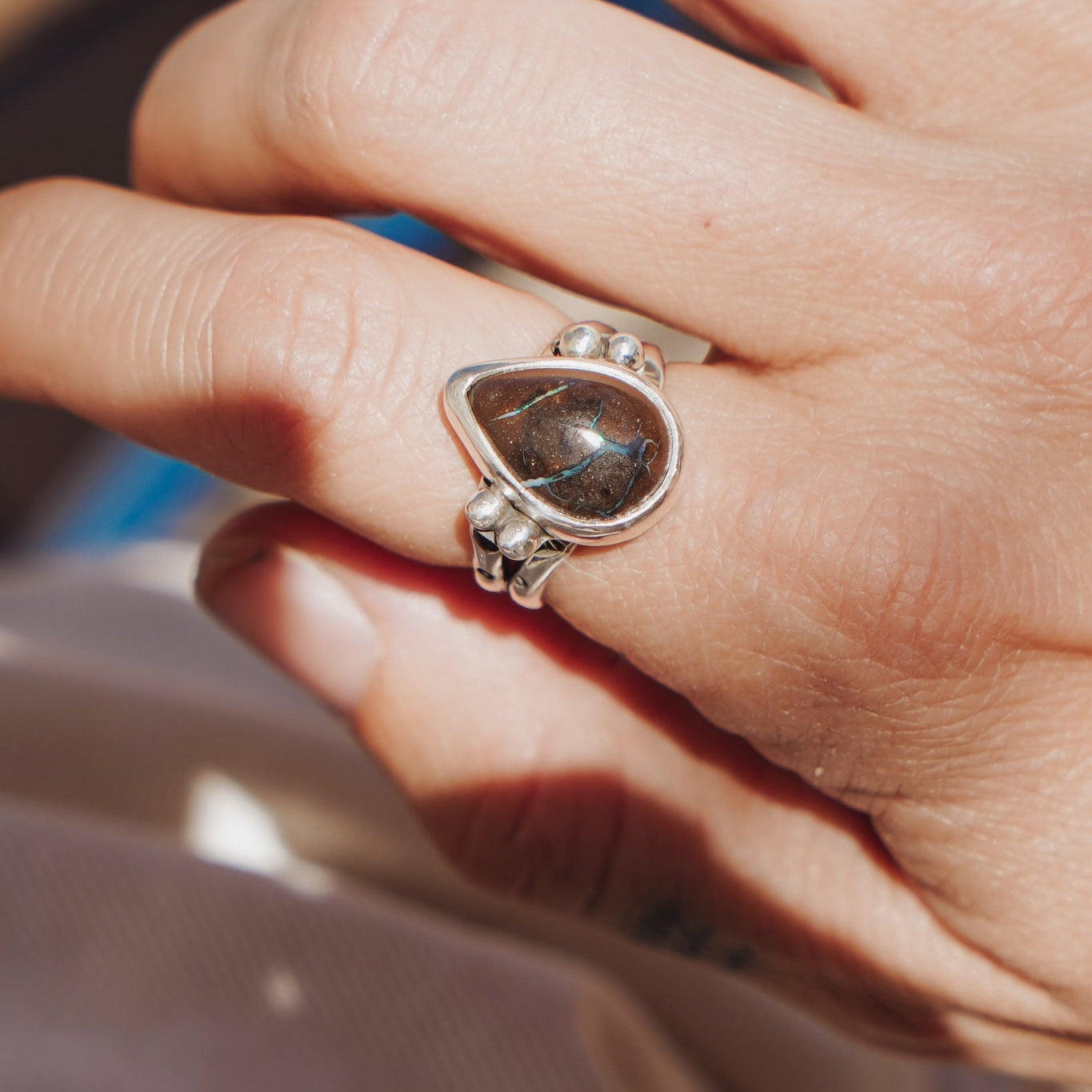 Boulder Opal Ring (Size 7.5) - Golden Road Crafted