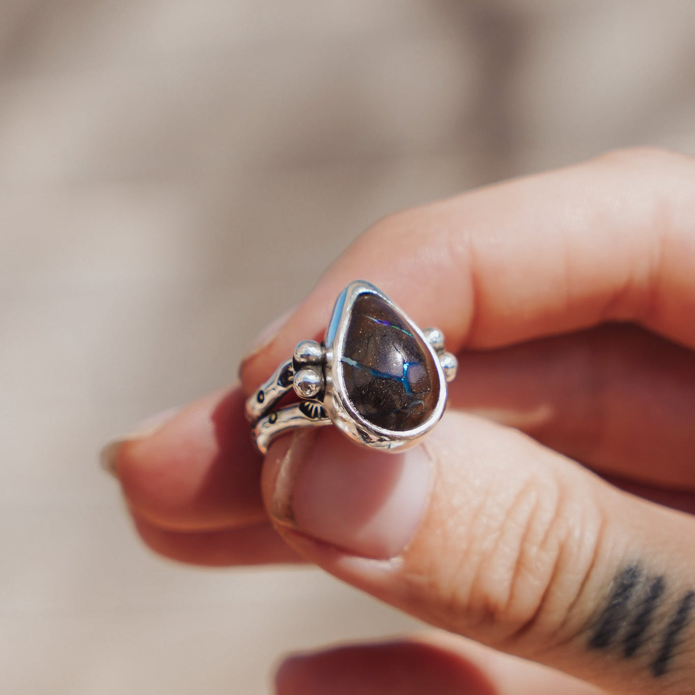 Boulder Opal Ring (Size 7.5) - Golden Road Crafted