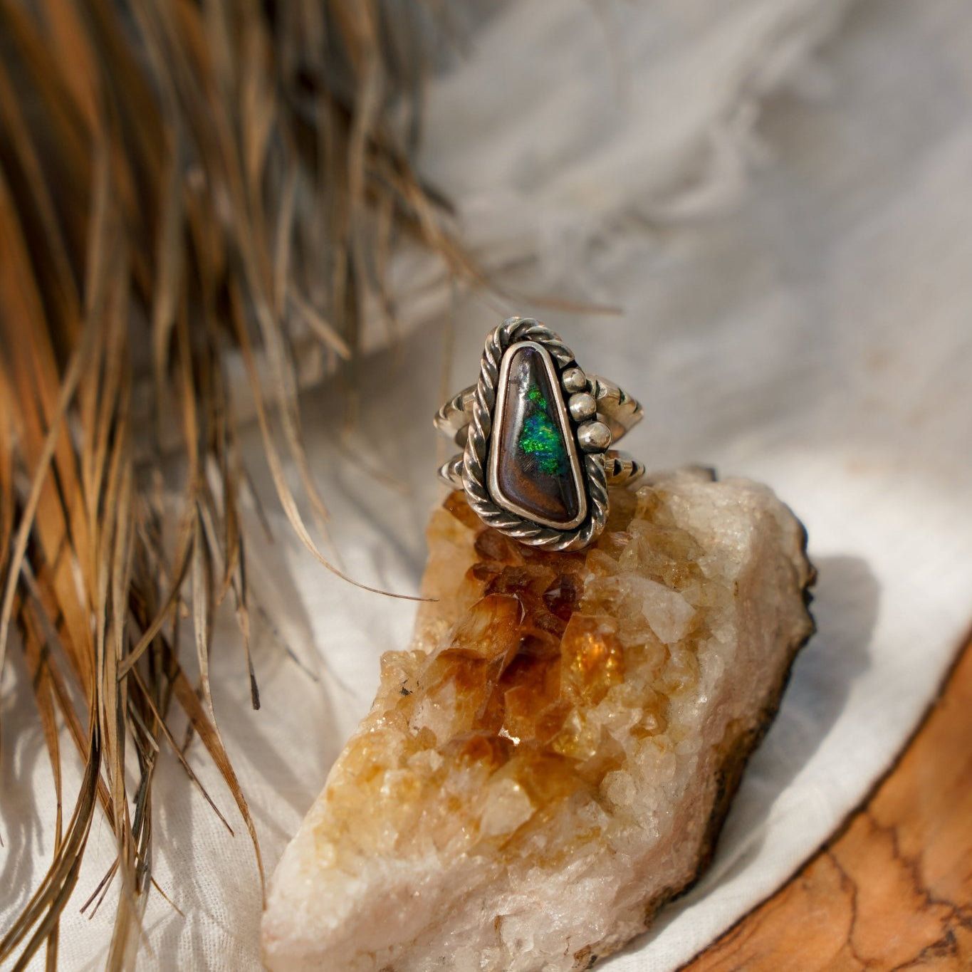 Boulder Opal Ring (Size 9.75) - Golden Road Crafted