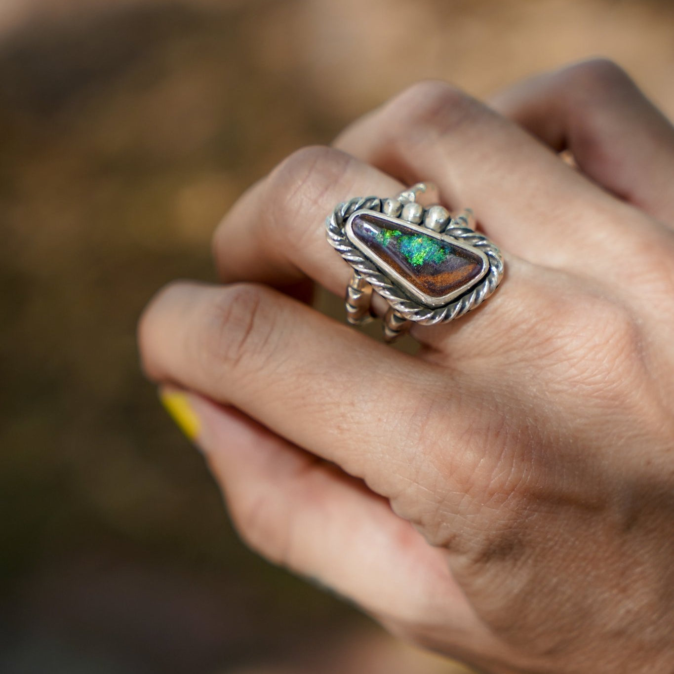 Boulder Opal Ring (Size 9.75) - Golden Road Crafted