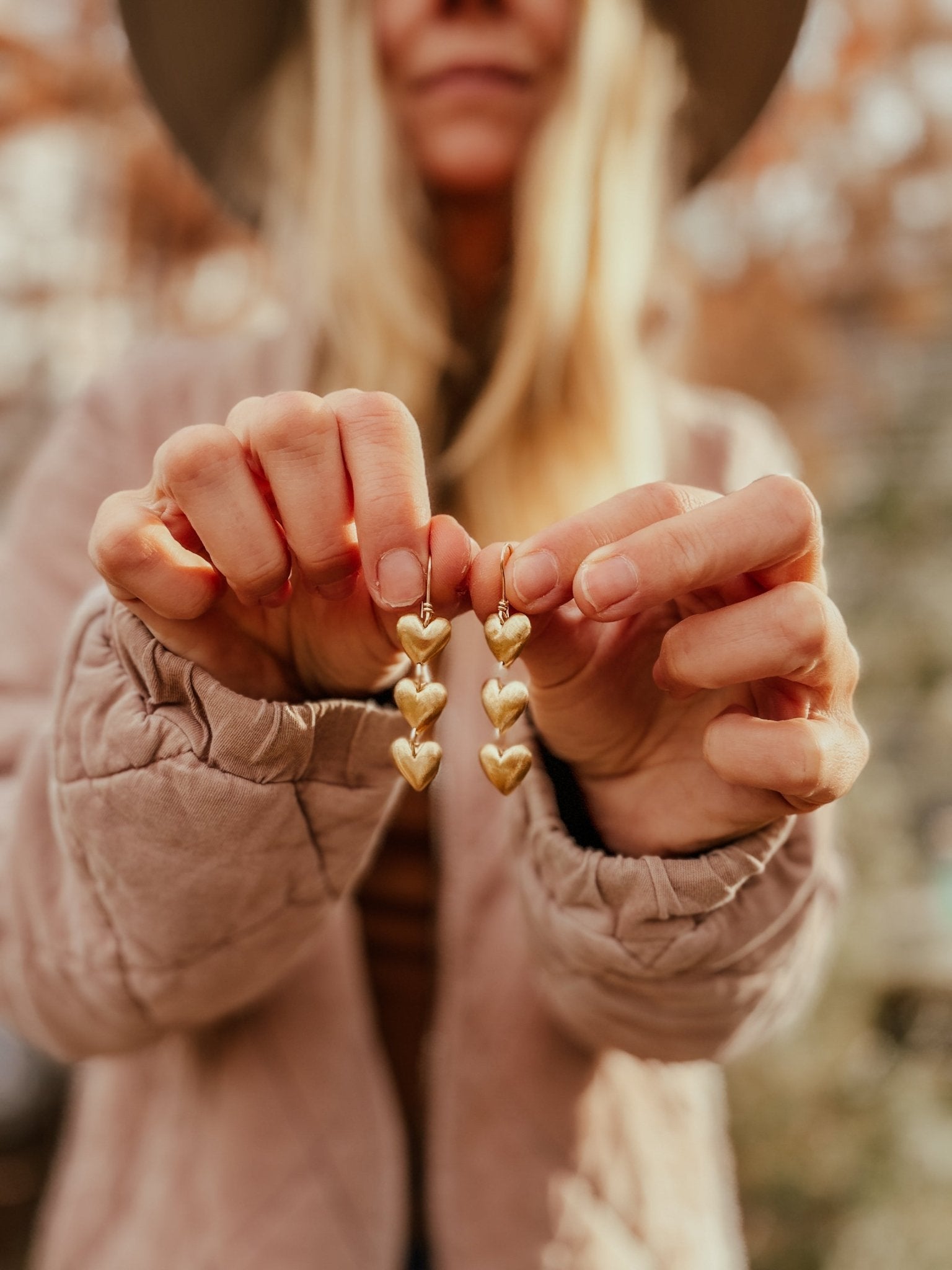 Brass Heart Drip Earrings - Golden Road Crafted