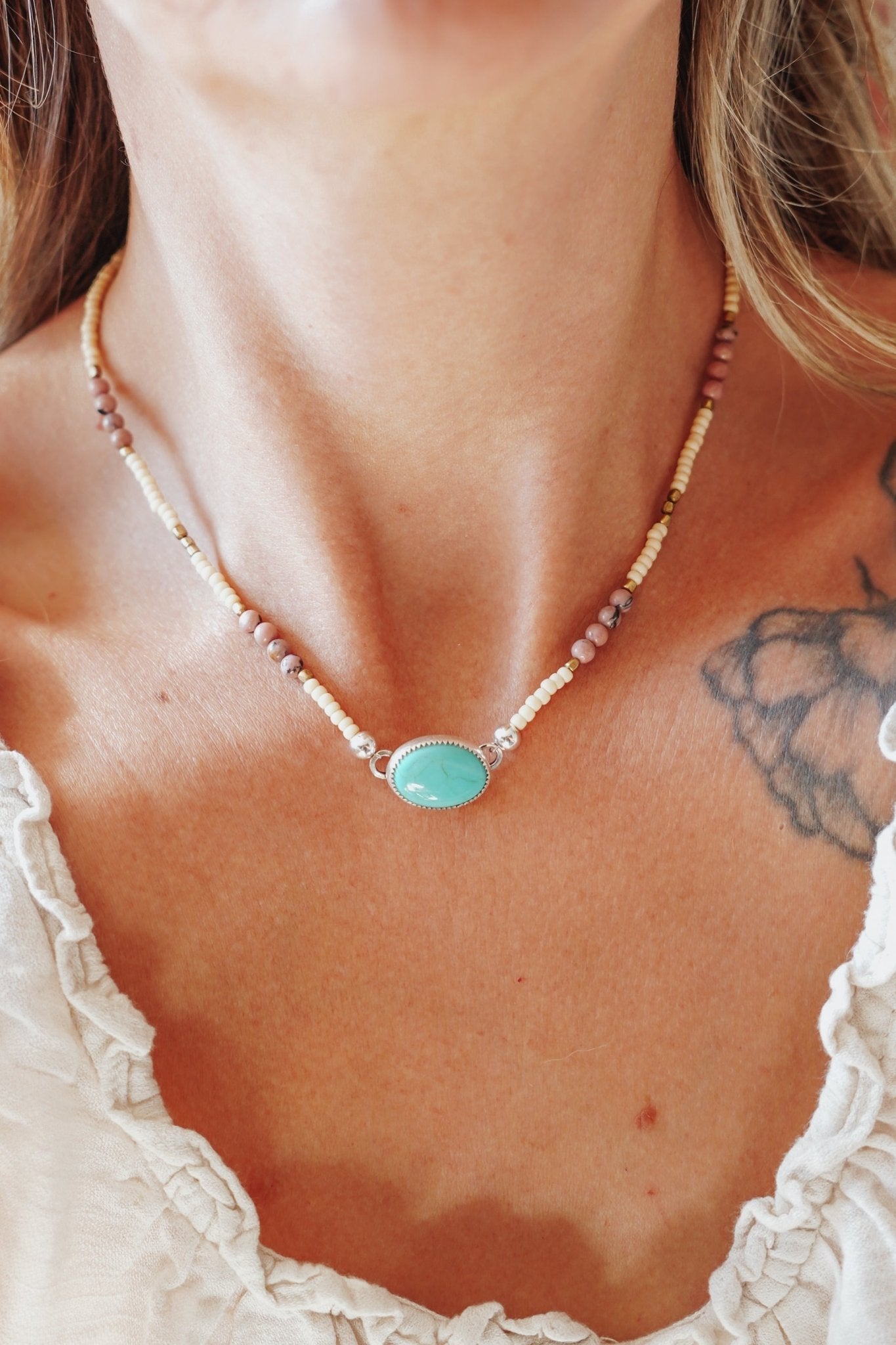 Bubble Gum Choker in Campitos Turquoise - Golden Road Crafted