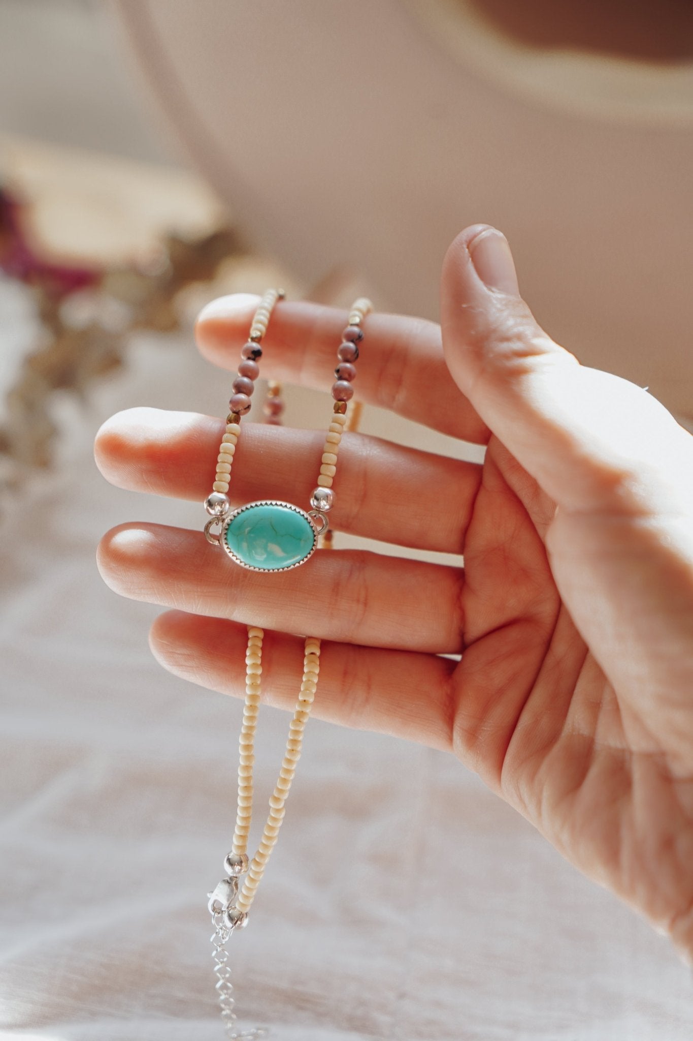 Bubble Gum Choker in Campitos Turquoise - Golden Road Crafted