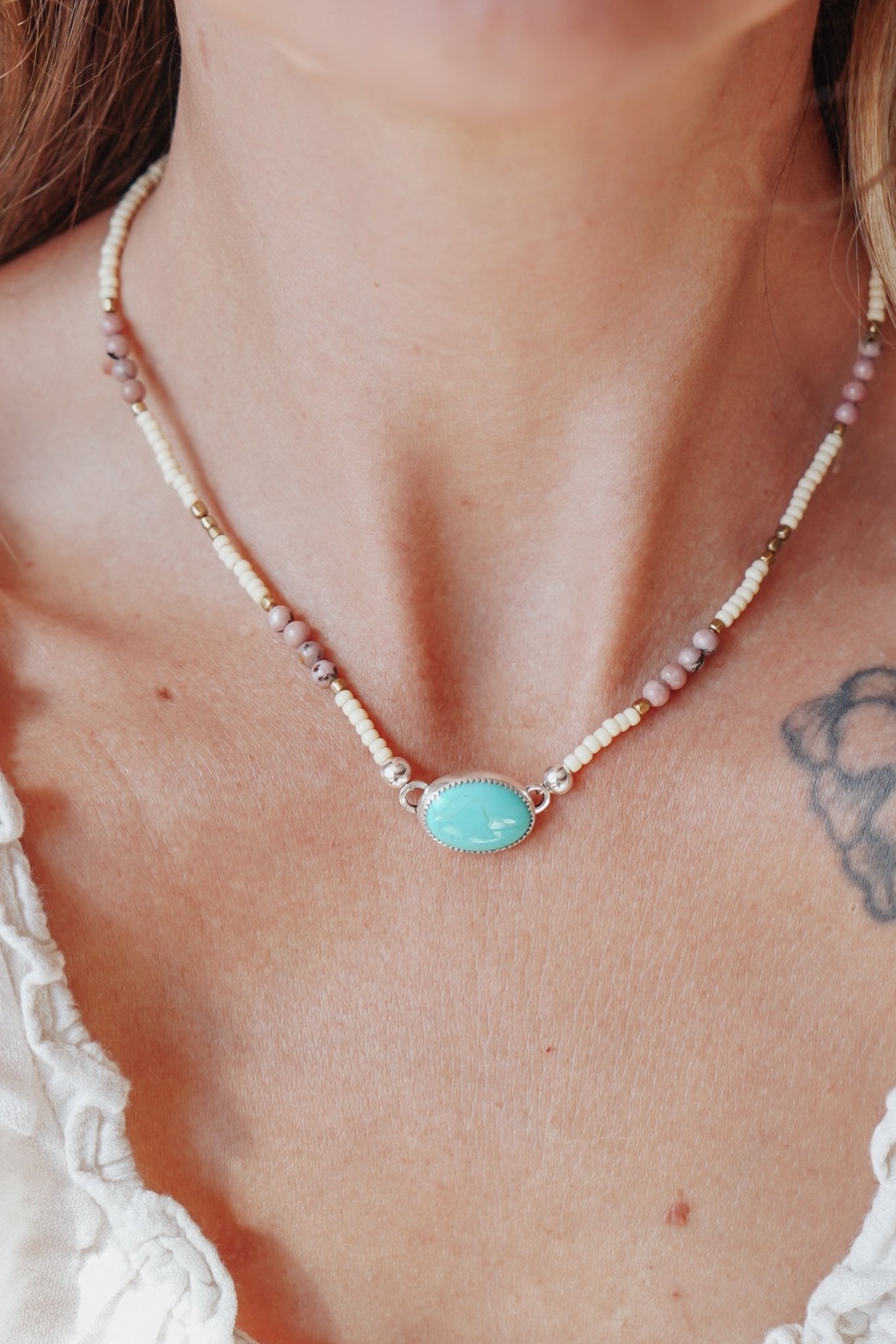 Bubble Gum Choker in Campitos Turquoise - Golden Road Crafted