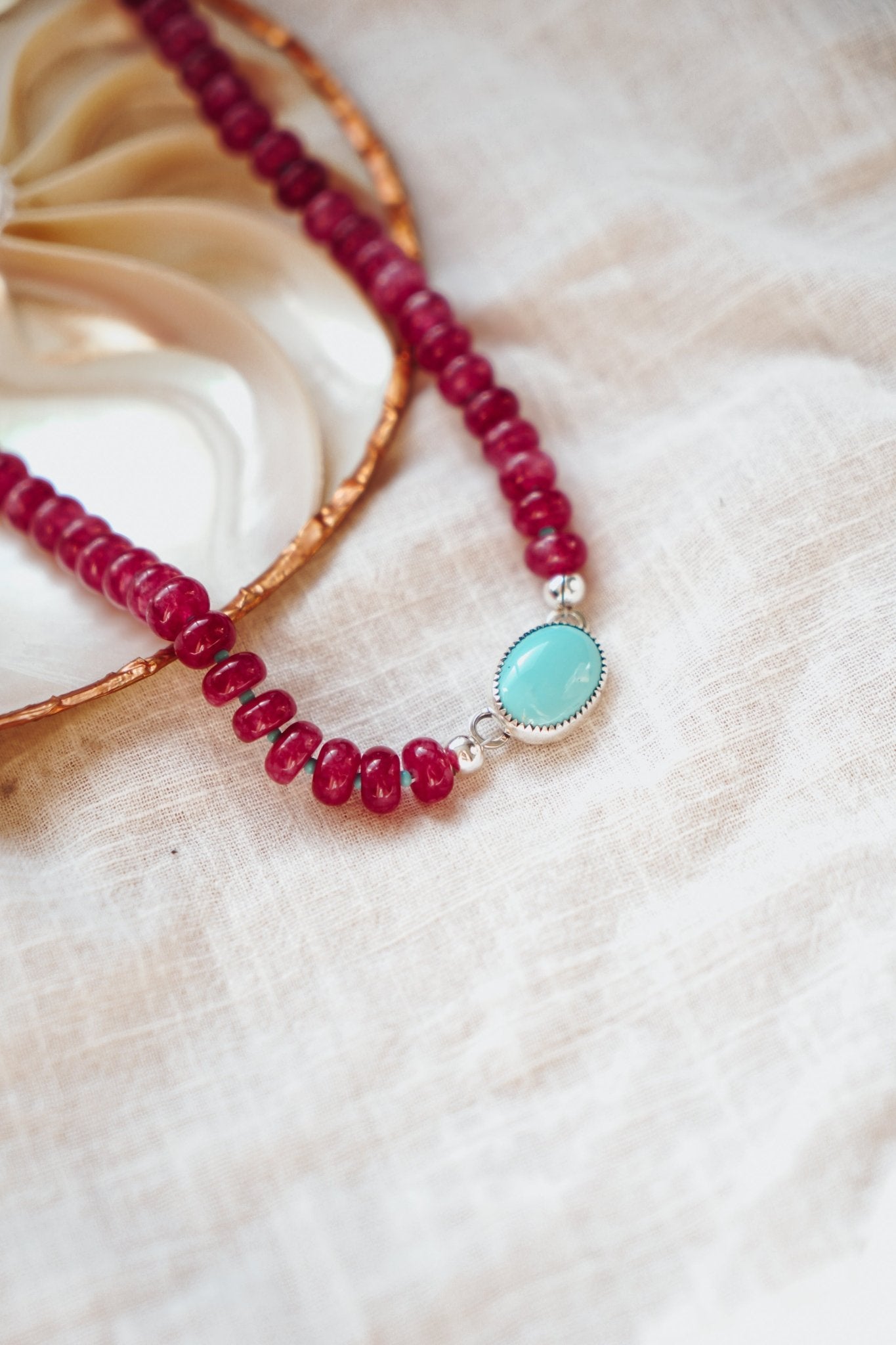 Bubble Gum Choker in Ruby Quartz & Campitos Turquoise - Golden Road Crafted