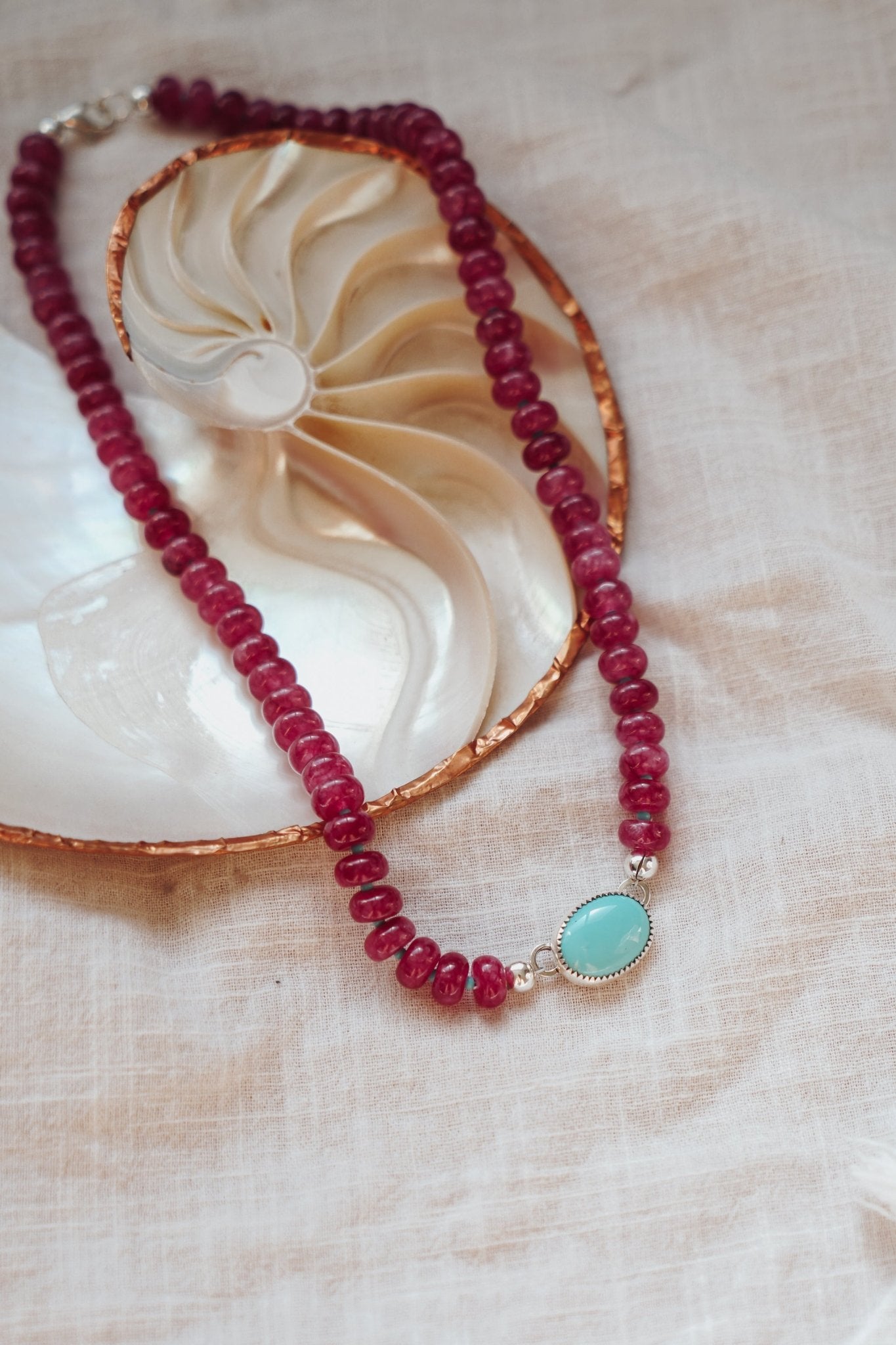Bubble Gum Choker in Ruby Quartz & Campitos Turquoise - Golden Road Crafted