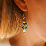 Cairn Earring in Emerald Valley, Golden Hills Turquoise & Amber - Golden Road Crafted