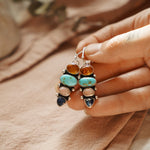 Cairn Earring in Sonoran Mtn Turquoise, Pink Opal, Blue Kyanite, & Amber - Golden Road Crafted