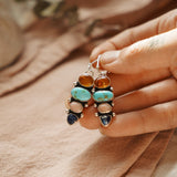 Cairn Earring in Sonoran Mtn Turquoise, Pink Opal, Blue Kyanite, & Amber - Golden Road Crafted