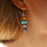 Cairn Earring in Sonoran Mtn Turquoise, Pink Opal, Blue Kyanite, & Amber - Golden Road Crafted