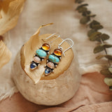 Cairn Earring in Sonoran Mtn Turquoise, Pink Opal, Blue Kyanite, & Amber - Golden Road Crafted