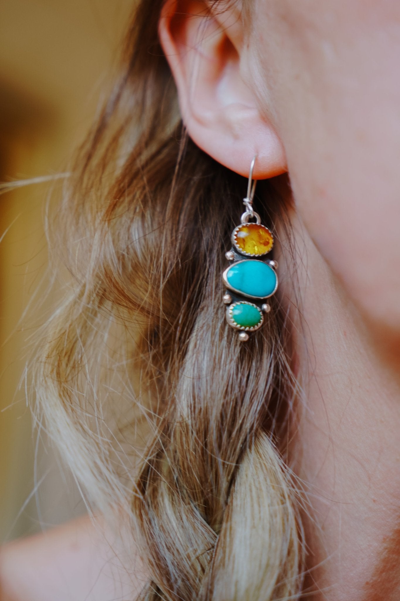Cairn Earrings in Campitos, Hubei, & Amber - Golden Road Crafted