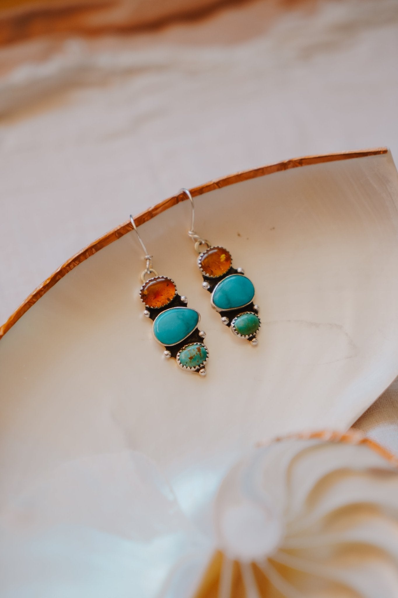 Cairn Earrings in Campitos, Hubei, & Amber - Golden Road Crafted