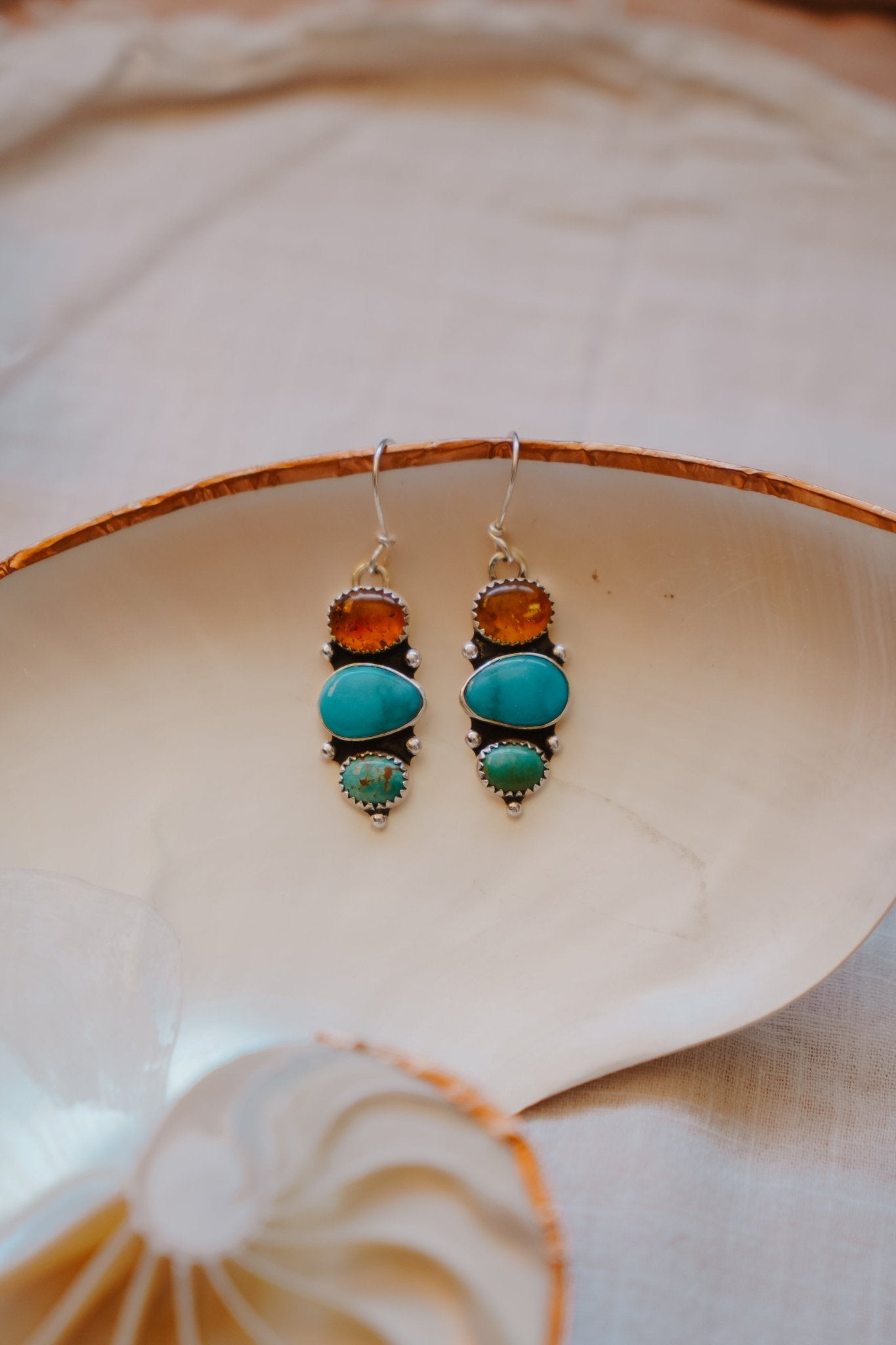 Cairn Earrings in Campitos, Hubei, & Amber - Golden Road Crafted