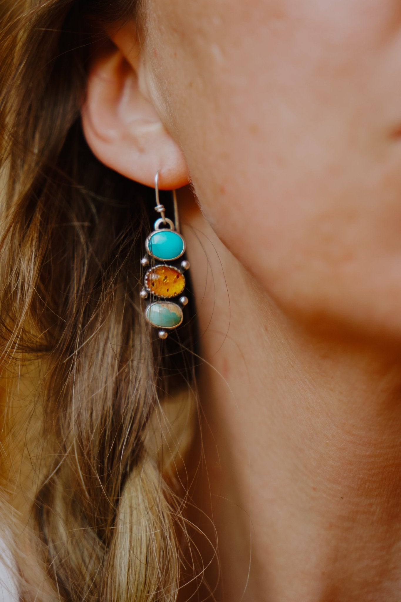 Cairn Earrings in Campitos, Iron Maiden, & Amber - Golden Road Crafted