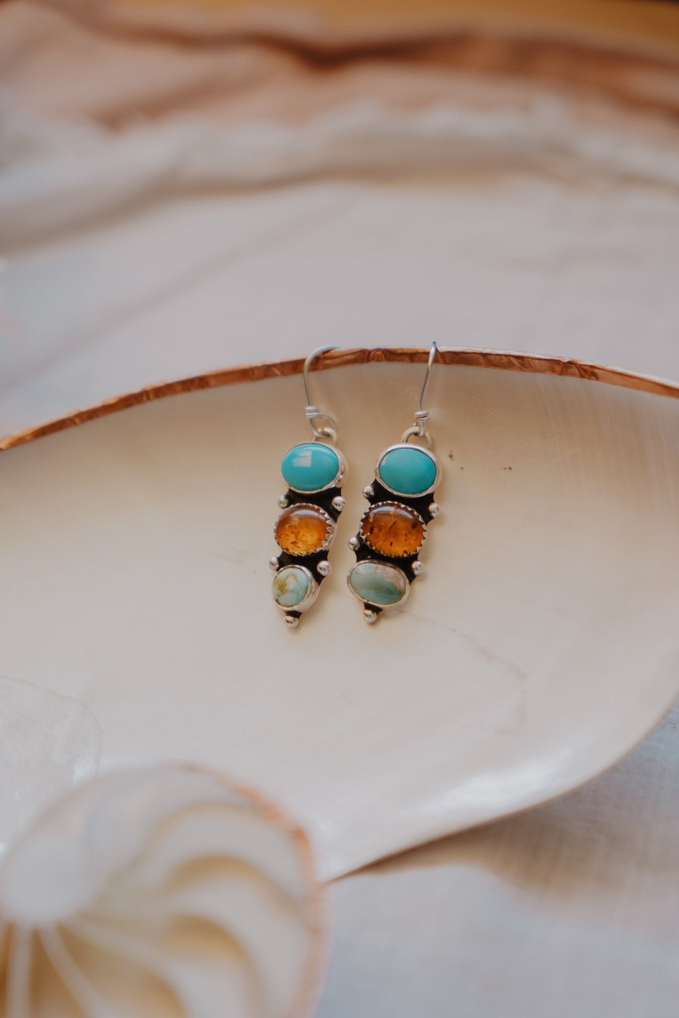Cairn Earrings in Campitos, Iron Maiden, & Amber - Golden Road Crafted
