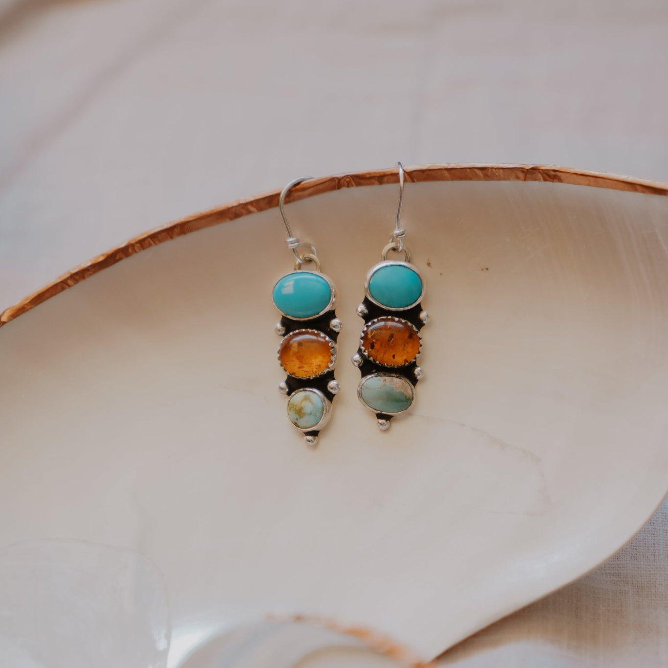 Cairn Earrings in Campitos, Iron Maiden, & Amber - Golden Road Crafted