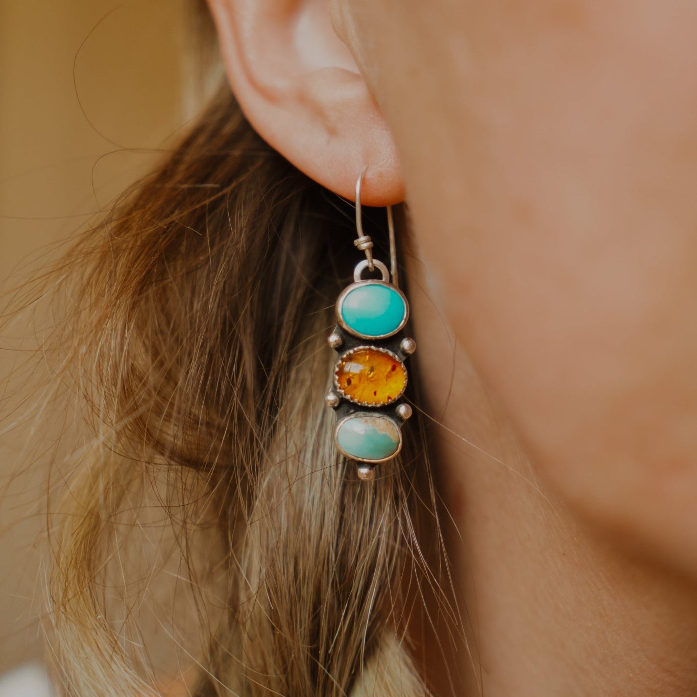 Cairn Earrings in Campitos, Iron Maiden, & Amber - Golden Road Crafted