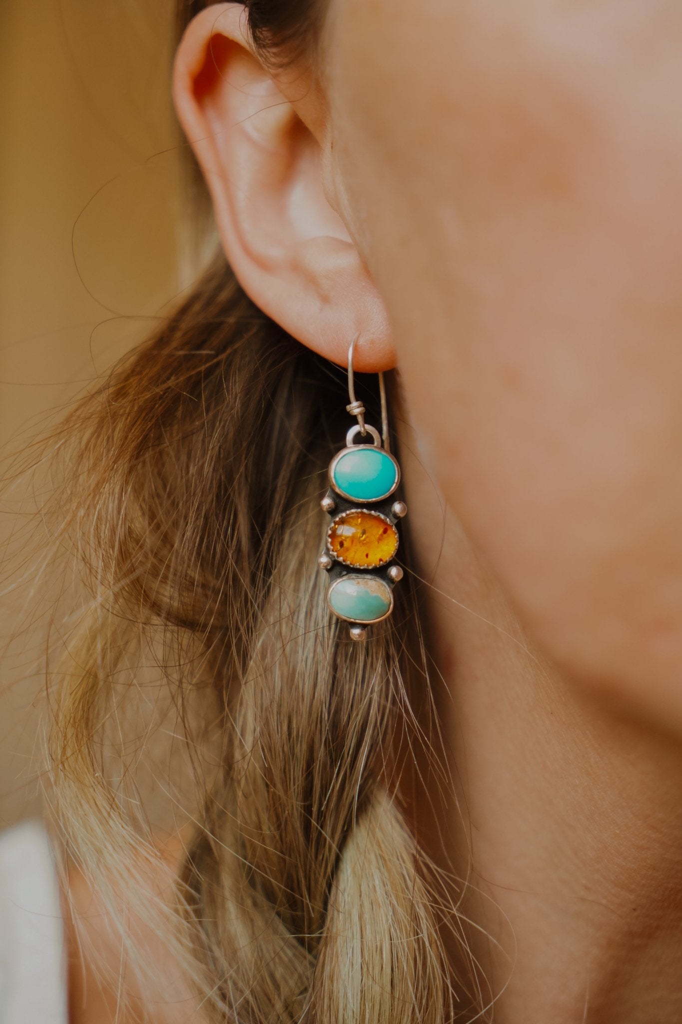 Cairn Earrings in Campitos, Iron Maiden, & Amber - Golden Road Crafted