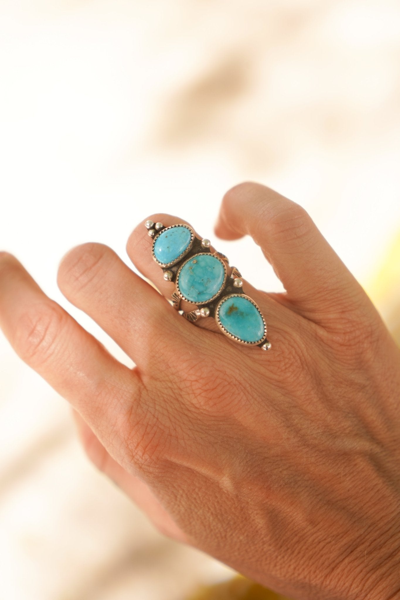 Cairn Ring in Blue Ridge Turquoise (Size 7) - Golden Road Crafted