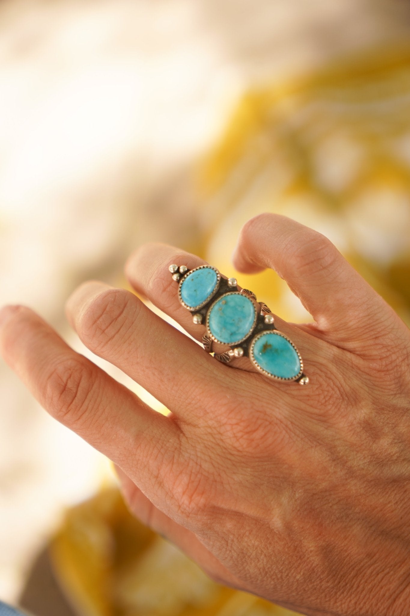 Cairn Ring in Blue Ridge Turquoise (Size 7) - Golden Road Crafted