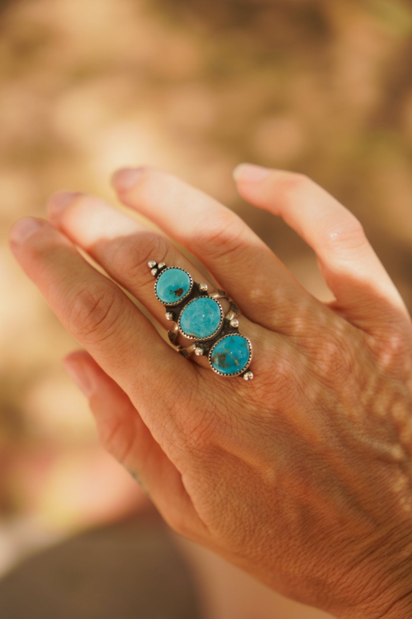 Cairn Ring in Blue Ridge Turquoise (Size 9) - Golden Road Crafted