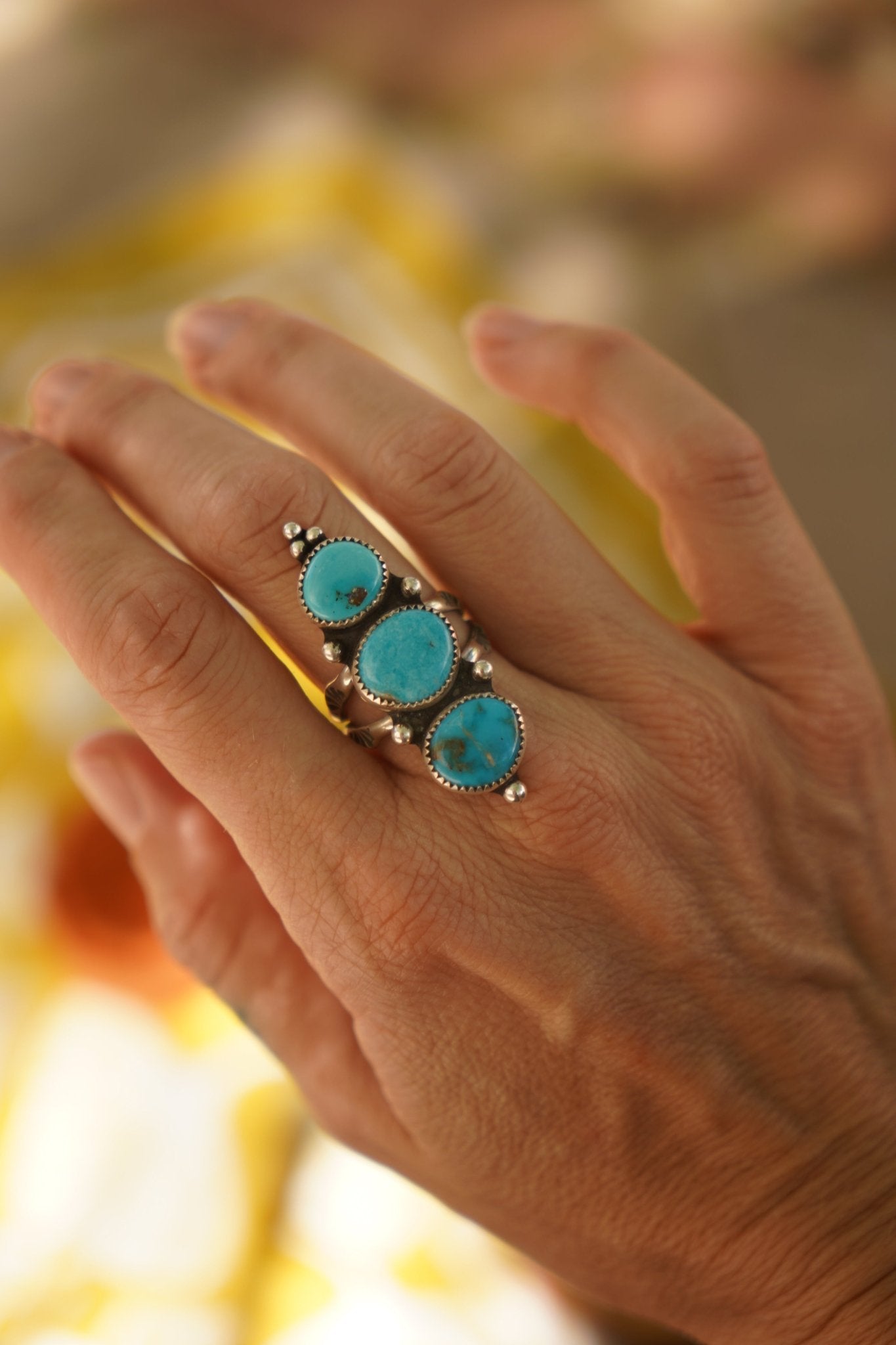 Cairn Ring in Blue Ridge Turquoise (Size 9) - Golden Road Crafted