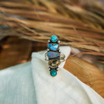Cairn Ring in Boulder Opal Doublet, Dendritic Agate, Golden Hills & Hubei Turquoise (Size 7) - Golden Road Crafted
