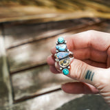 Cairn Ring in Boulder Opal Doublet, Dendritic Agate, Golden Hills & Hubei Turquoise (Size 7) - Golden Road Crafted