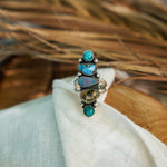 Cairn Ring in Boulder Opal Doublet, Dendritic Agate, Golden Hills & Hubei Turquoise (Size 7) - Golden Road Crafted