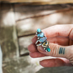 Cairn Ring in Boulder Opal Doublet, Dendritic Agate, Golden Hills & Hubei Turquoise (Size 7) - Golden Road Crafted
