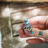 Cairn Ring in Boulder Opal Doublet, Dendritic Agate, Golden Hills & Hubei Turquoise (Size 7) - Golden Road Crafted