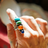 Cairn Ring in Campitos, Emerald Valley, Amber, and Blue Kyanite (Size 7) - Golden Road Crafted