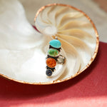 Cairn Ring in Campitos, Emerald Valley, Amber, and Blue Kyanite (Size 7) - Golden Road Crafted