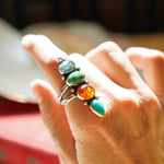 Cairn Ring in Campitos, Sonoran Mtn, Amber, and Blue Kyanite (Size 8) - Golden Road Crafted