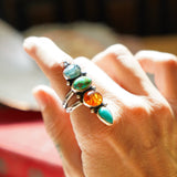 Cairn Ring in Campitos, Sonoran Mtn, Amber, and Blue Kyanite (Size 8) - Golden Road Crafted
