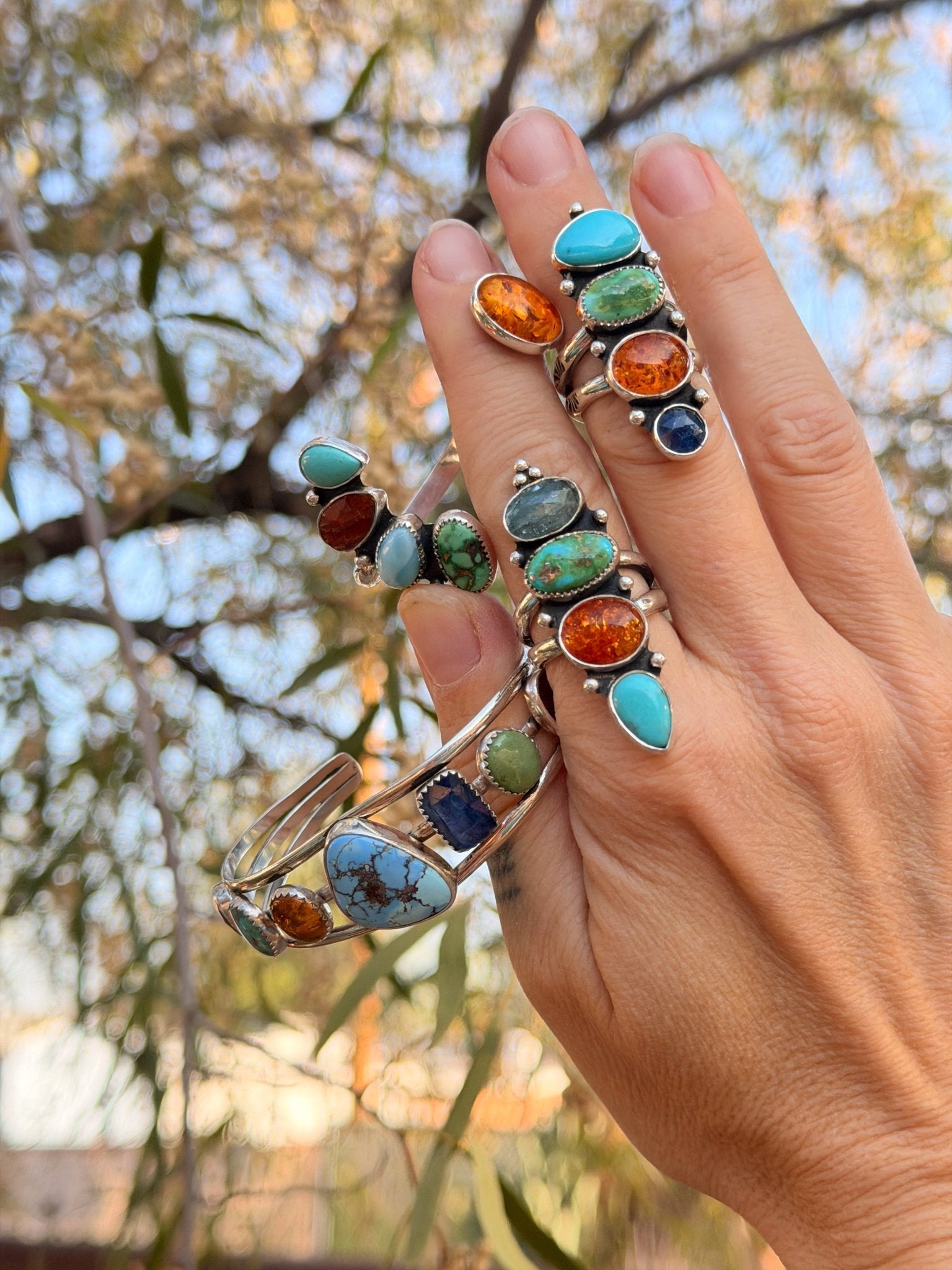 Cairn Ring in Campitos, Sonoran Mtn, Amber, and Blue Kyanite (Size 8) - Golden Road Crafted