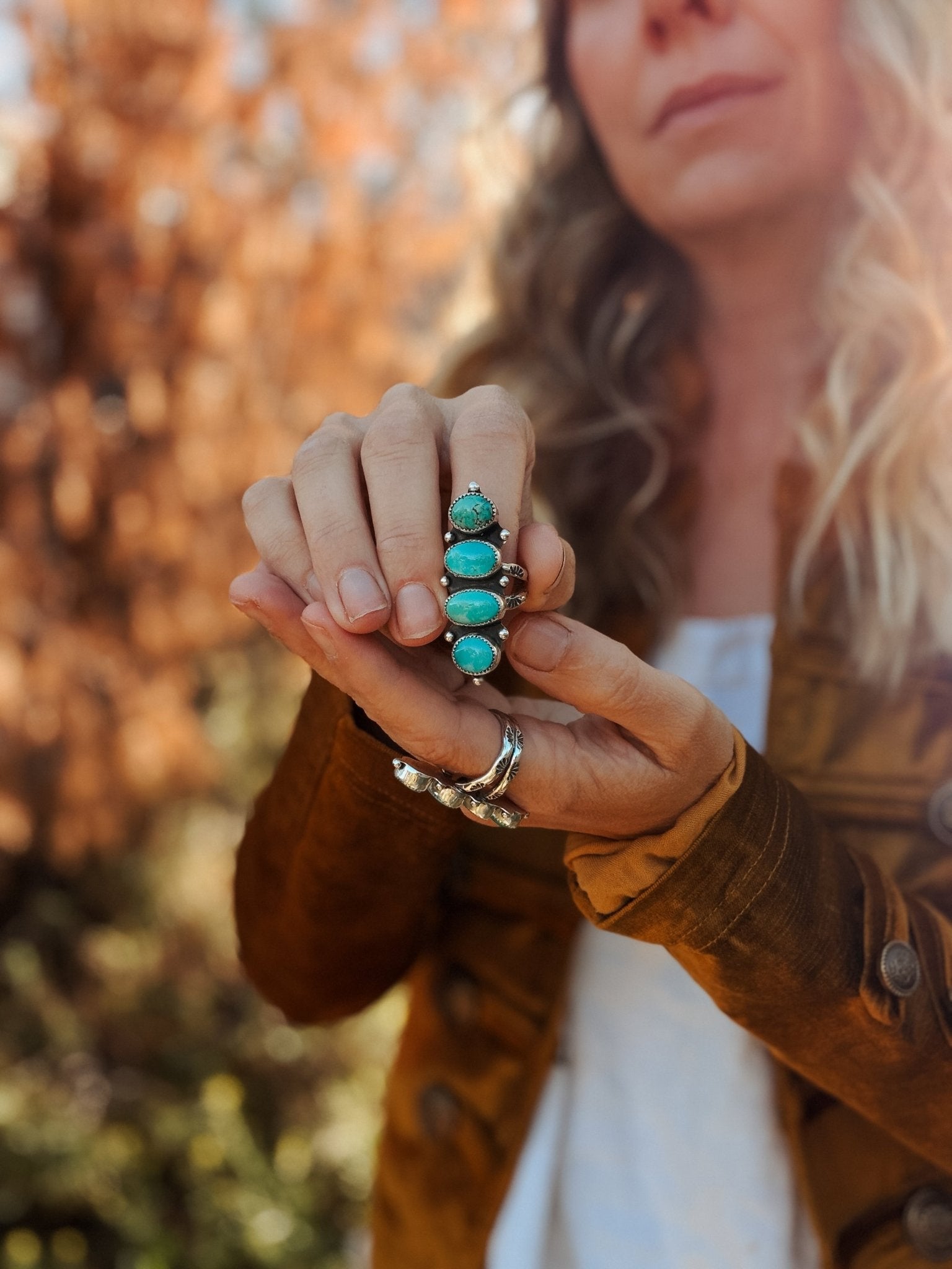 Cairn Ring in Carico Lake Turquoise (Size 6.75) - Golden Road Crafted