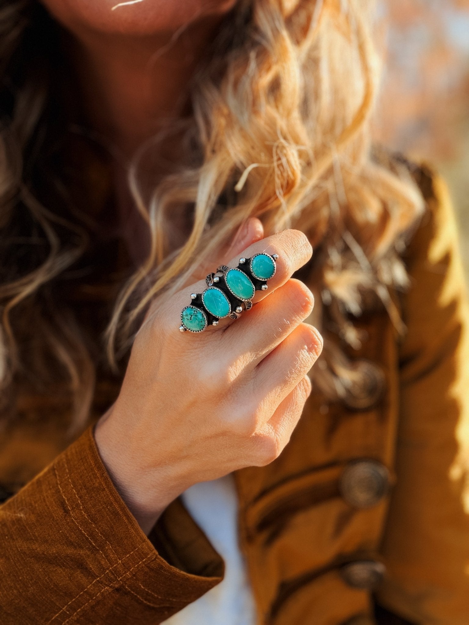 Cairn Ring in Carico Lake Turquoise (Size 6.75) - Golden Road Crafted